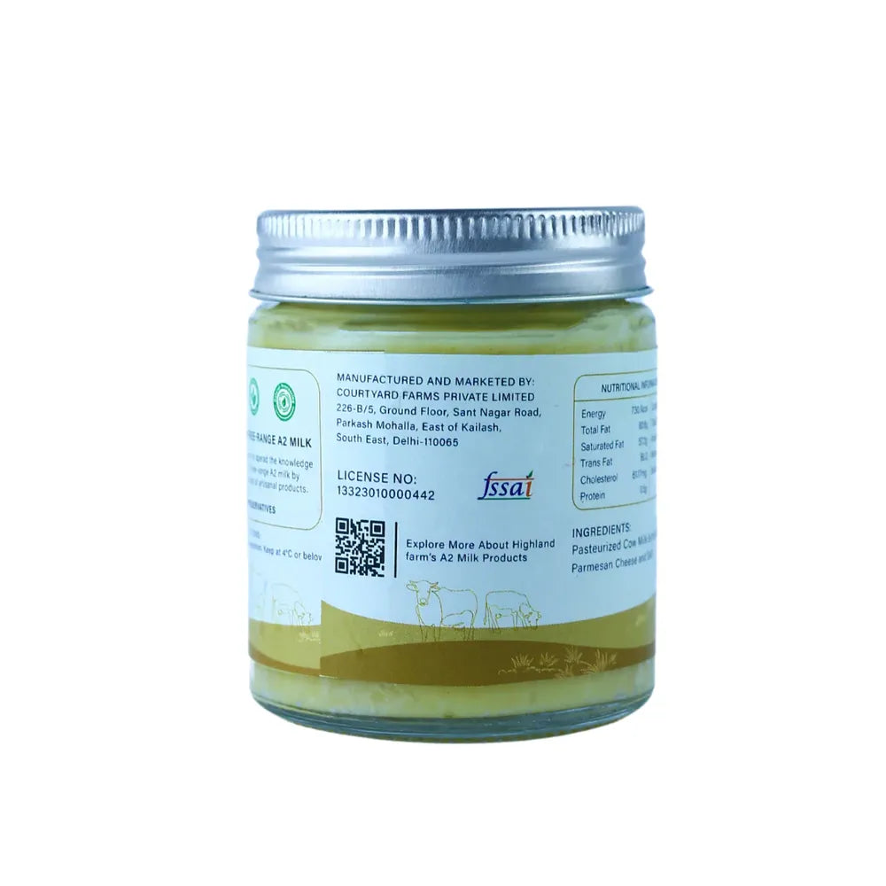 Highland Farms A2 butter black truffle back label with FSSAI license and product details artisanal dairy India