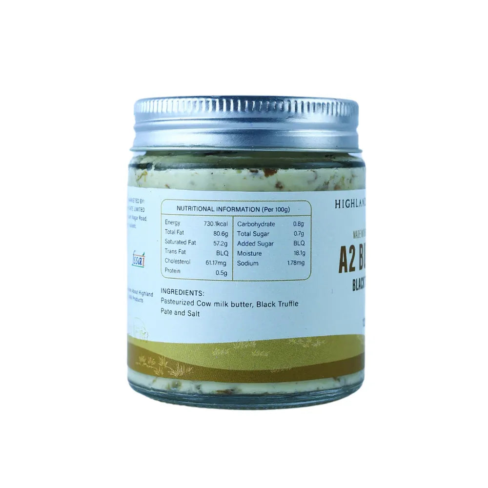 A2 butter black truffle nutrition information ingredients label Highland Farms dairy product 125g jar