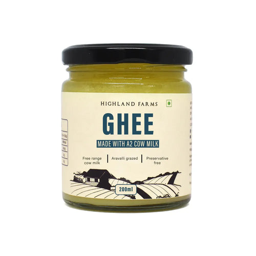 Small 200ml jar of A2 cow ghee made from free range cow milk using traditional bilona process by Highland Farms