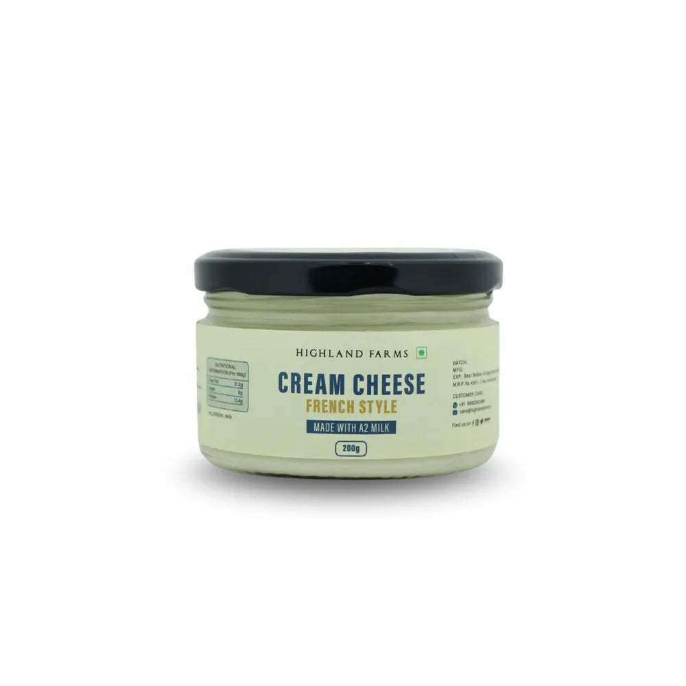 A2 cream cheese French style made from desi cow milk Highland Farms 200g jar front view Delhi NCR