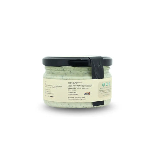 Back label of fresh dill A2 cream cheese showing ingredients FSSAI and manufacturing details Highland Farms