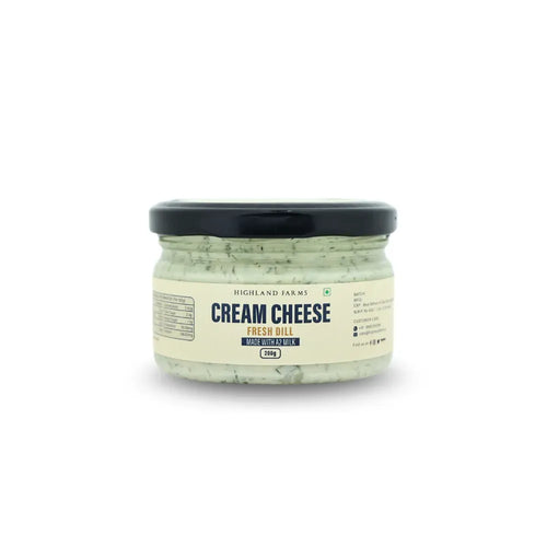 A2 cream cheese fresh dill made from desi cow milk Highland Farms 200g jar front view Delhi NCR