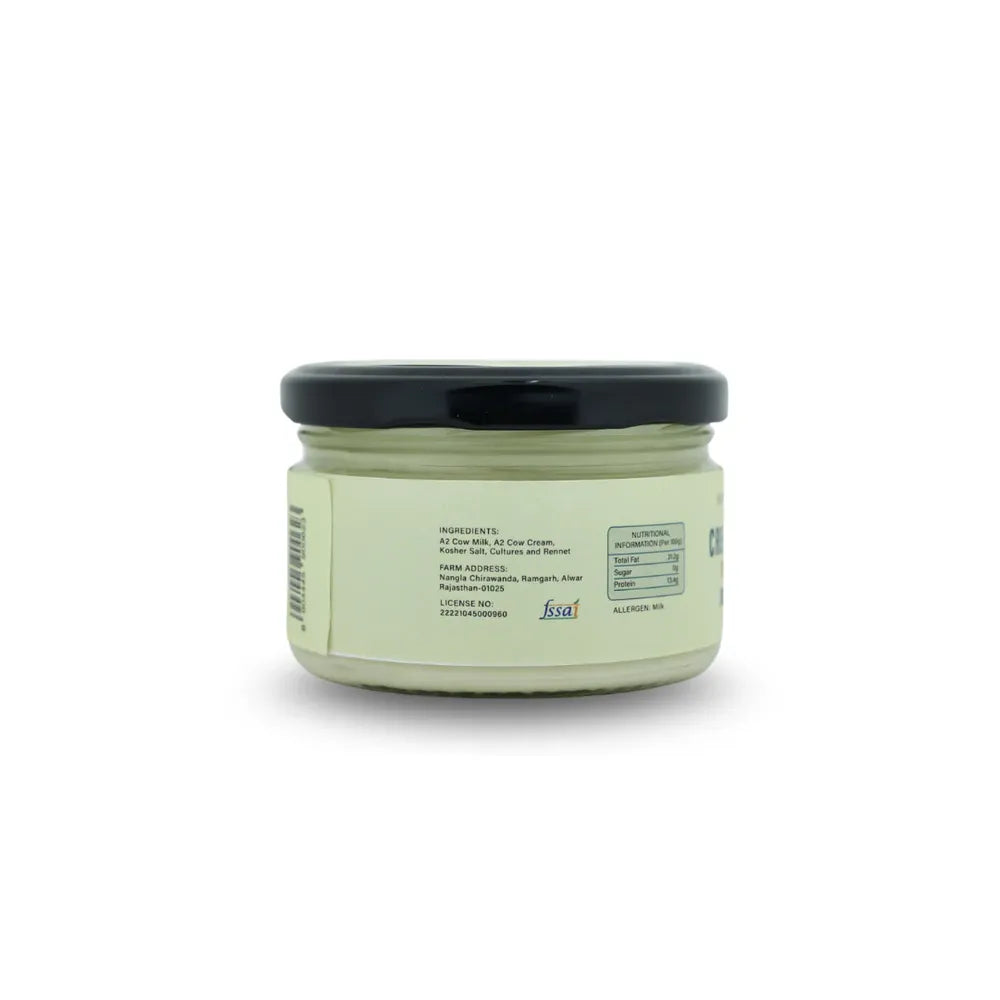 Nutrition facts of A2 cream cheese showing protein fat and ingredients Highland Farms dairy product
