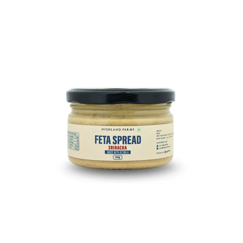 A2 feta sriracha cheese spread jar made from pure cow milk Highland Farms Delhi NCR spicy healthy cheese dip