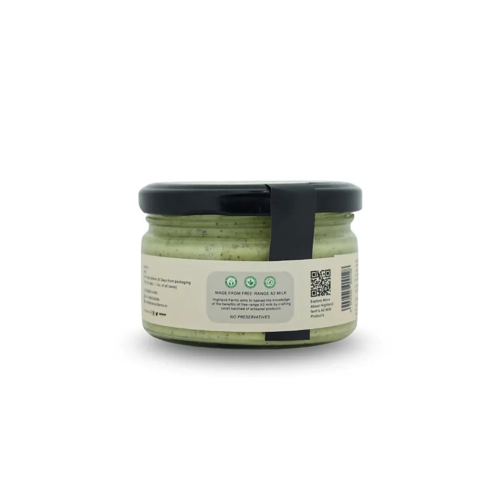 Highland Farms feta mustard spread label A2 milk gourmet cheese spread India glass jar packaging