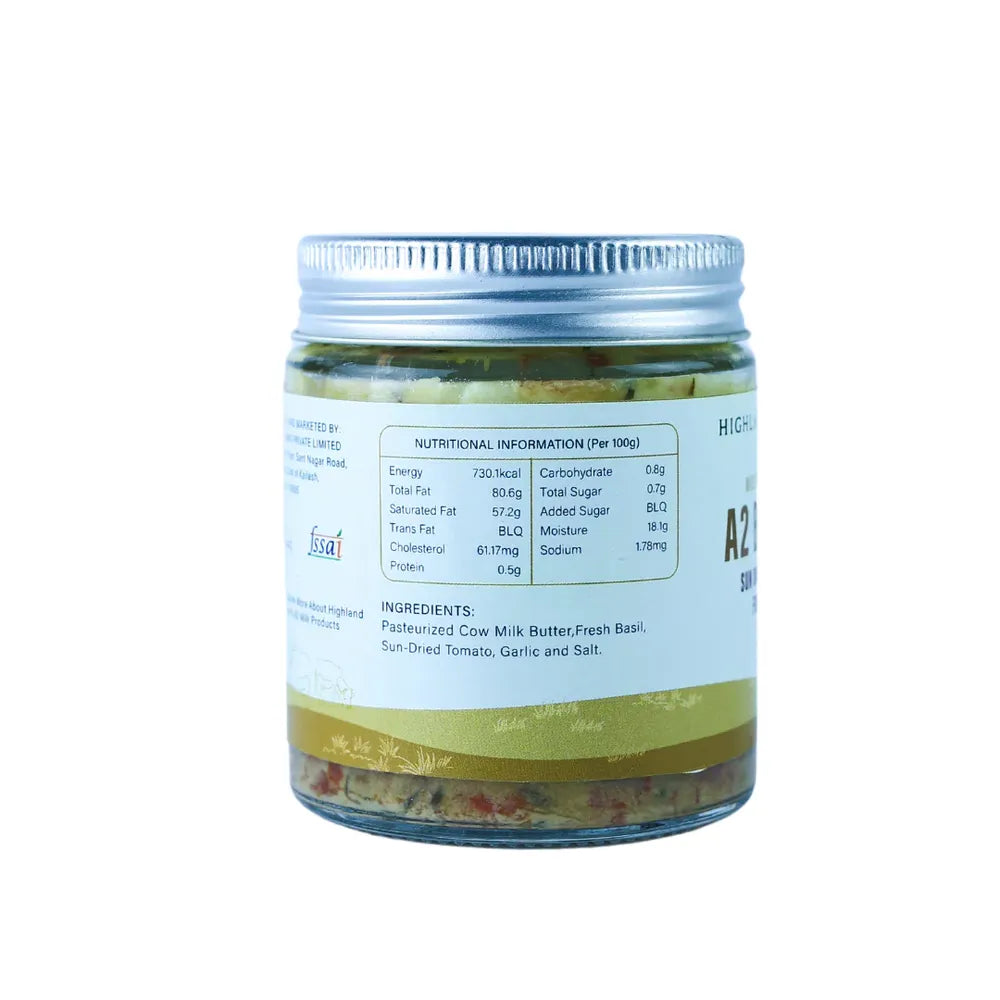 A2 butter sundried tomato basil nutrition facts and ingredients fresh basil tomato garlic Highland Farms butter