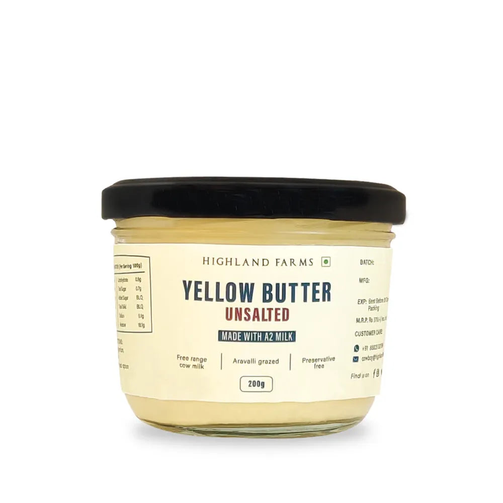 Highland Farms A2 yellow butter unsalted made from free range desi cow milk in India