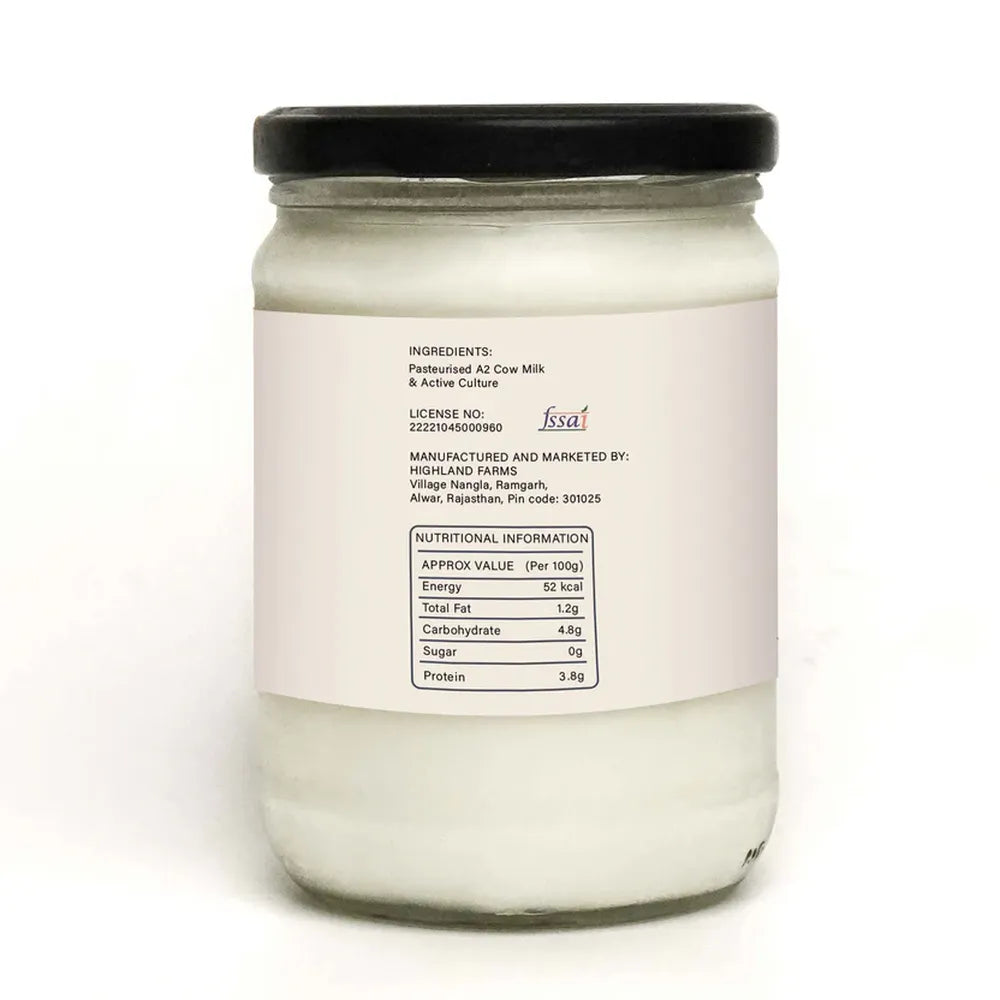 Nutritional information and ingredients of Highland Farms A2 low fat yogurt with active cultures