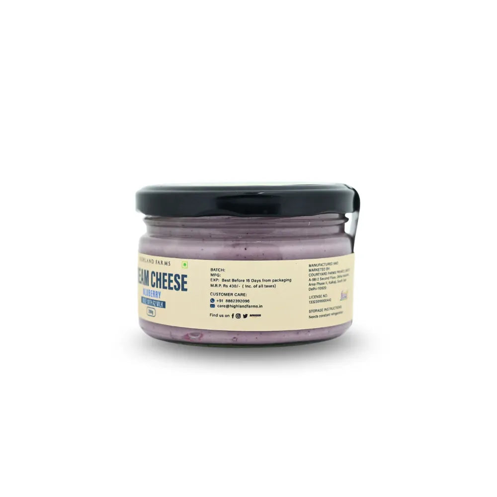 Cream cheese made from free range A2 cow milk with real blueberries no preservatives Highland Farms India