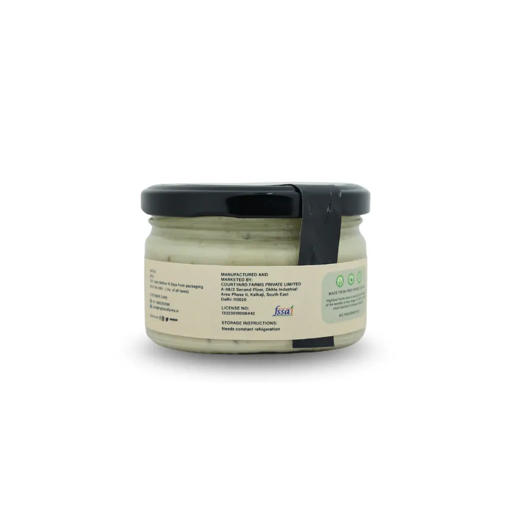 Cream cheese jar with storage instructions showing refrigeration requirement and manufacturing details Highland Farms