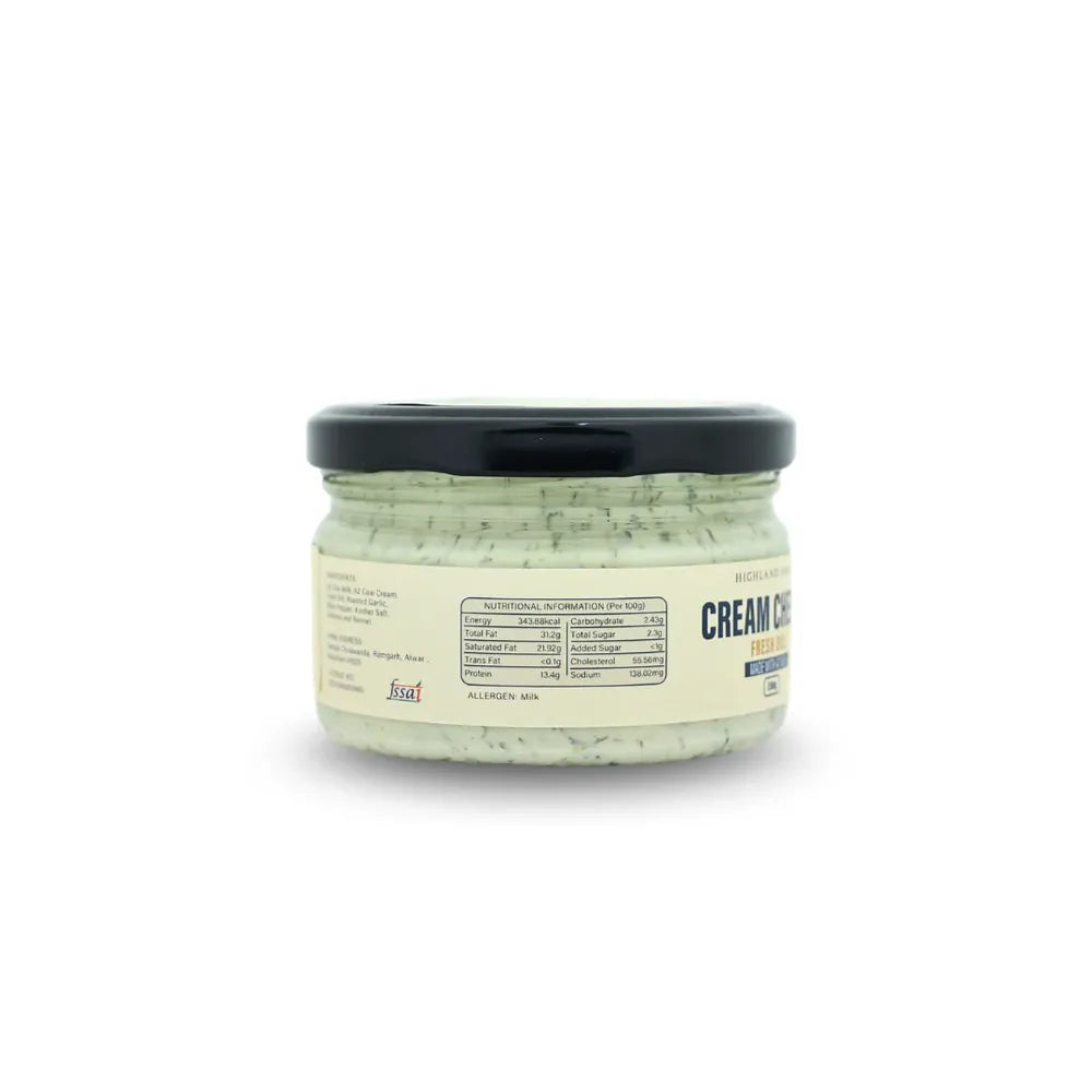 Ingredients and nutrition facts of A2 cream cheese fresh dill showing protein fat and natural ingredients