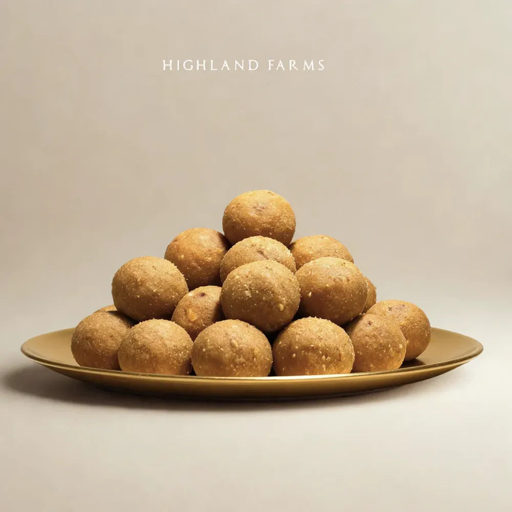 gond laddoo served on plate traditional Haryana style sweet made with A2 ghee and dry fruits