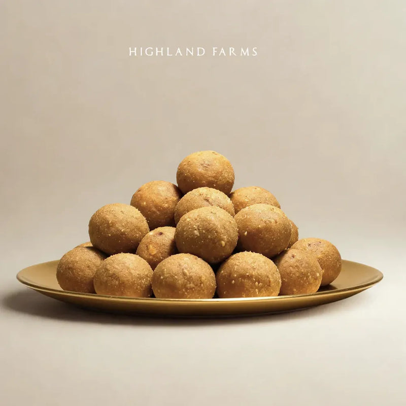 gond laddoo served on plate traditional Haryana style sweet made with A2 ghee and dry fruits