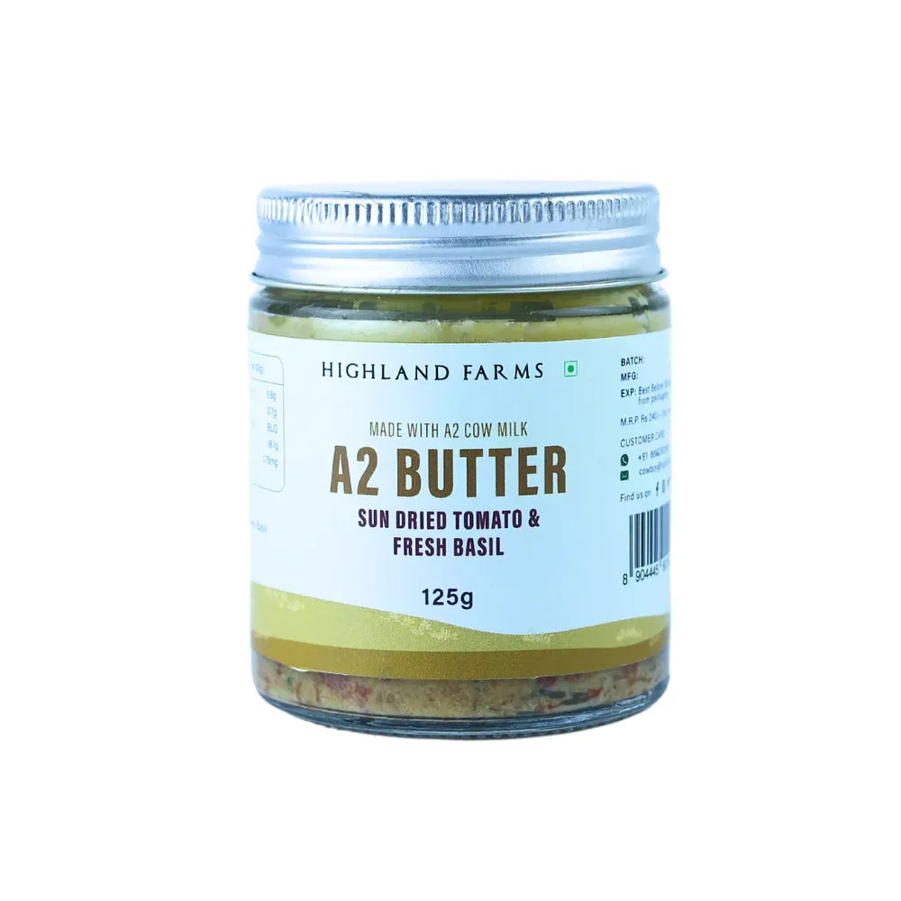 Highland Farms A2 butter sundried tomato and basil 125g jar premium flavored butter made from desi cow milk