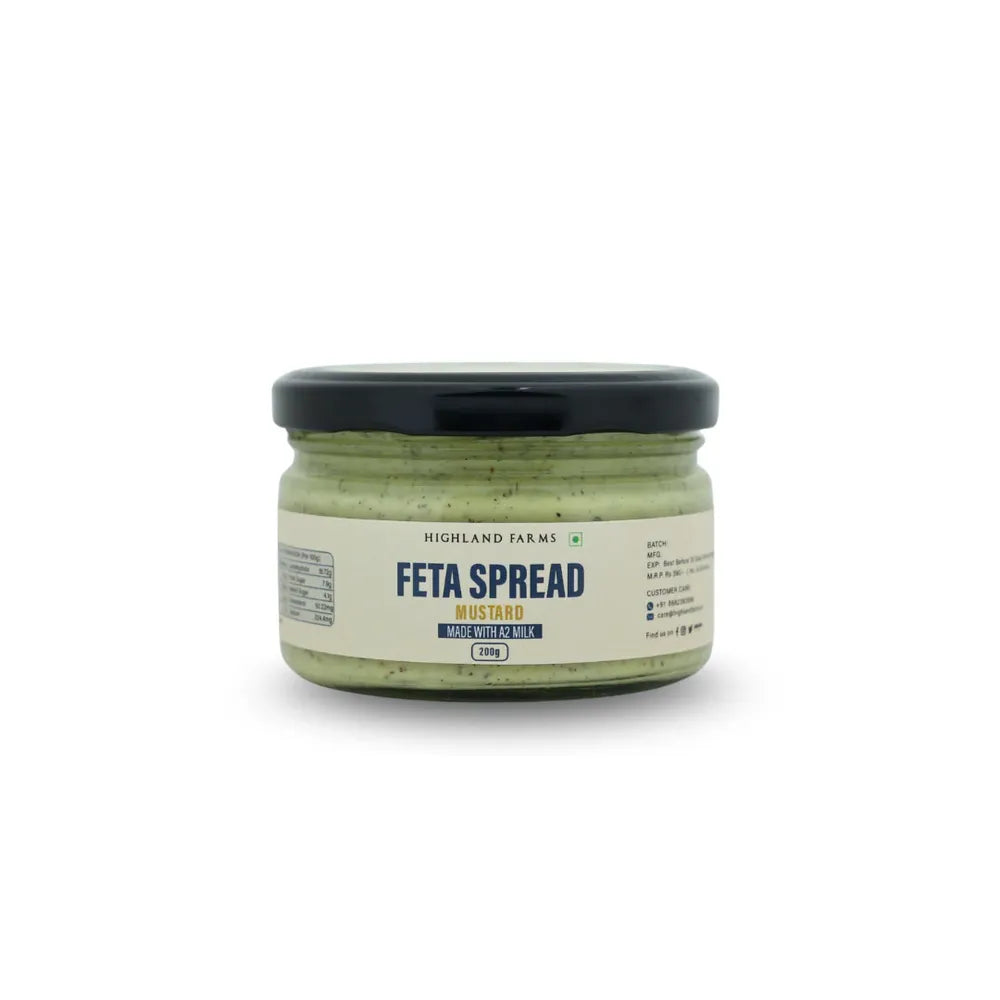 Highland Farms Feta Spread Mustard made with A2 goat milk 200g jar gourmet cheese spread with kasundi mustard Delhi NCR India