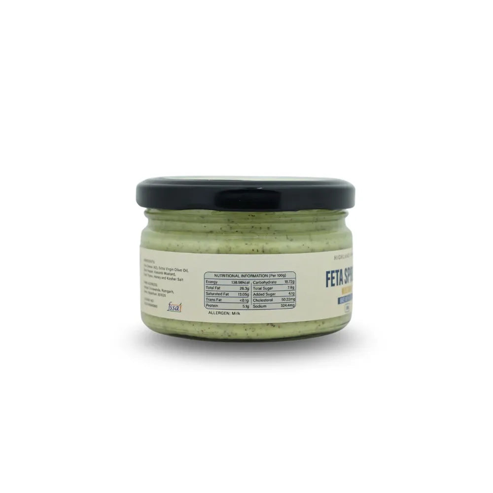 Highland Farms feta spread A2 milk nutrition label gourmet cheese mustard dip India