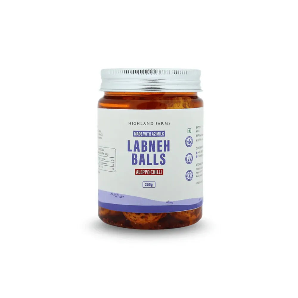 Highland Farms A2 Labneh Balls Aleppo Chilli in olive oil jar 200g