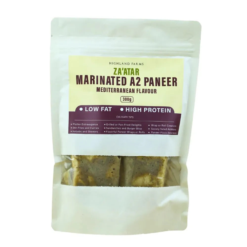 Highland Farms marinated A2 low fat paneer rosemary chilli flakes high protein ready to cook paneer 300g