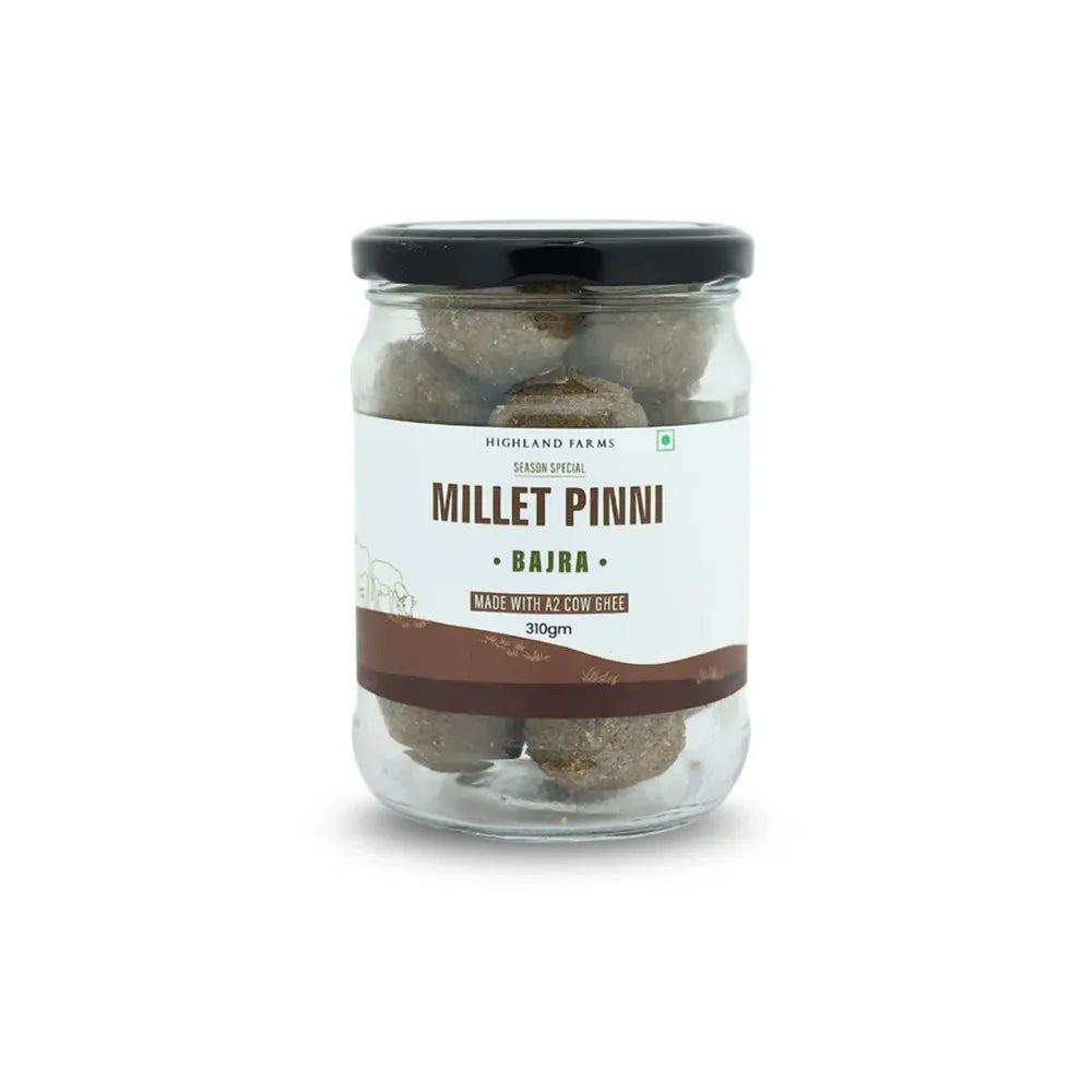 Highland Farms millet pinni bajra laddu made with A2 cow ghee healthy traditional laddus 310g jar
