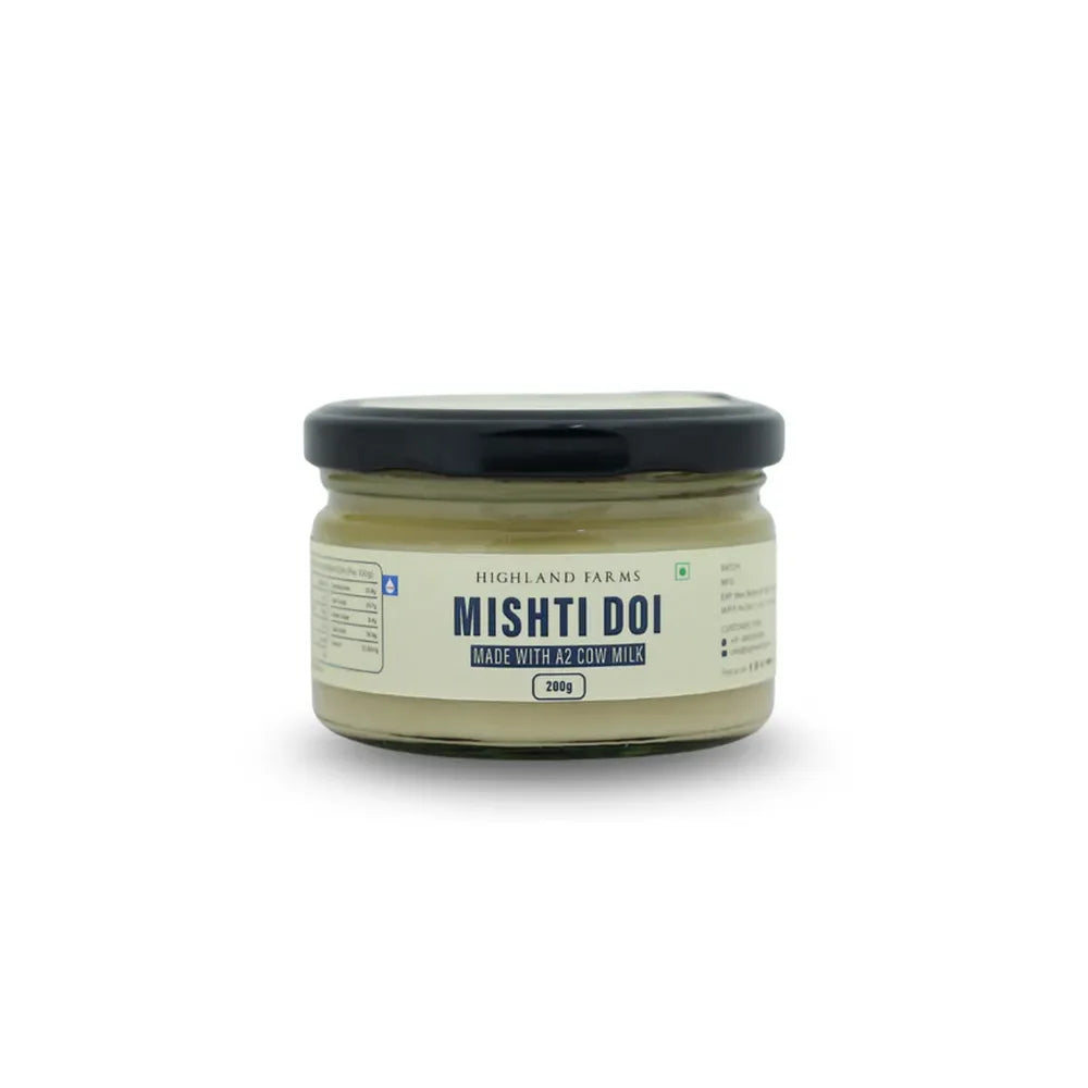 Highland Farms mishti doi made with A2 cow milk sweet curd dessert creamy probiotic yogurt