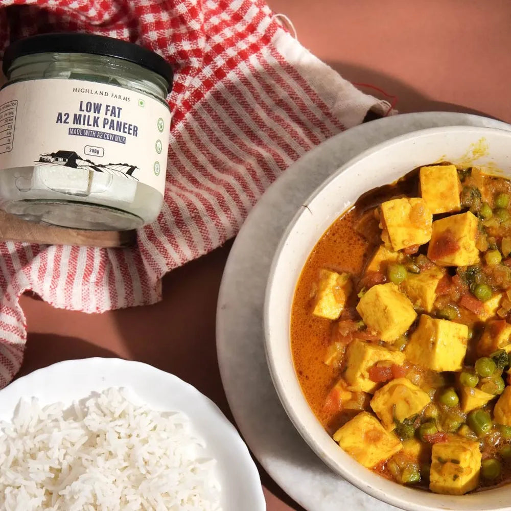Low fat paneer curry made with A2 paneer healthy high protein meal for diet